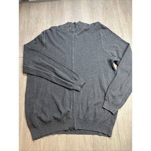 Alan Flusser Mens Gray Full‎ Zip Mock Neck Cotton Sweater XXL